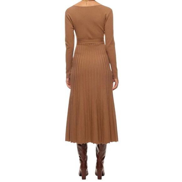 Area Stars Camel Brown Knit Wrap Dress Long Sleeve Ribbed Midi Women’s Small - Picture 4 of 10